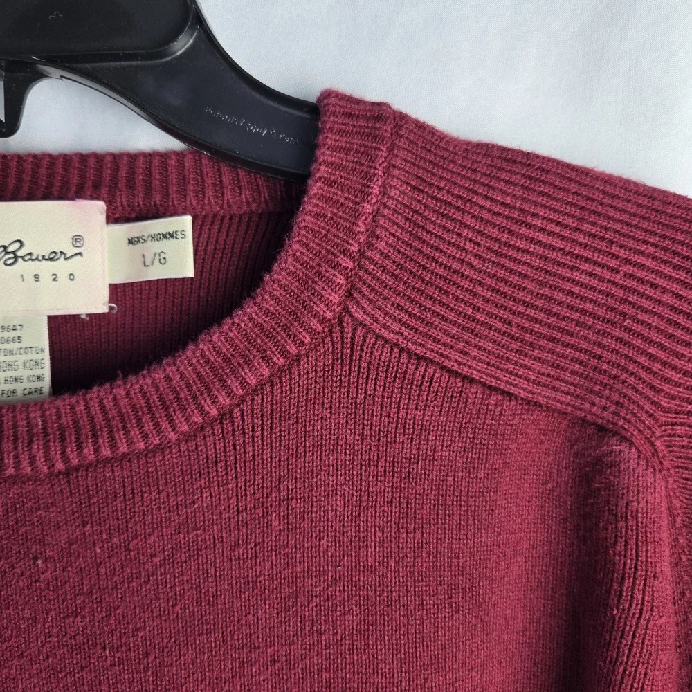 Vintage 90s Eddie Bauer Cotton Knit Sweater Mens Large Burgundy Academia
